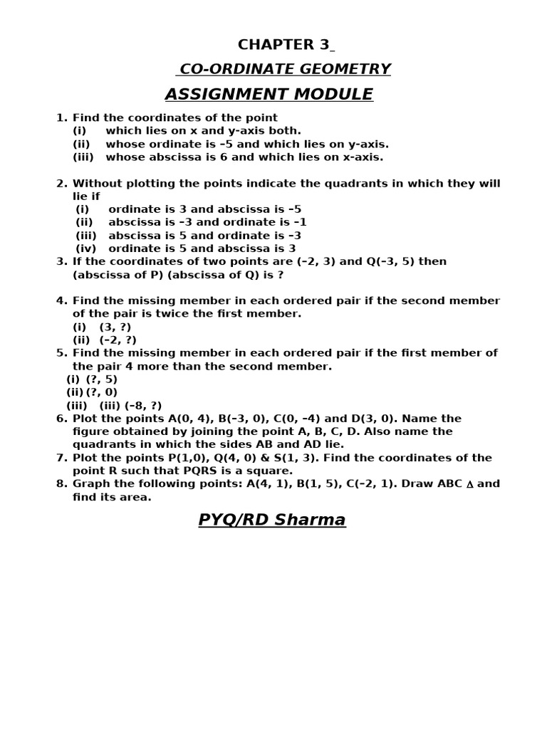 Coordinate Geometry Assignment Guide | PDF