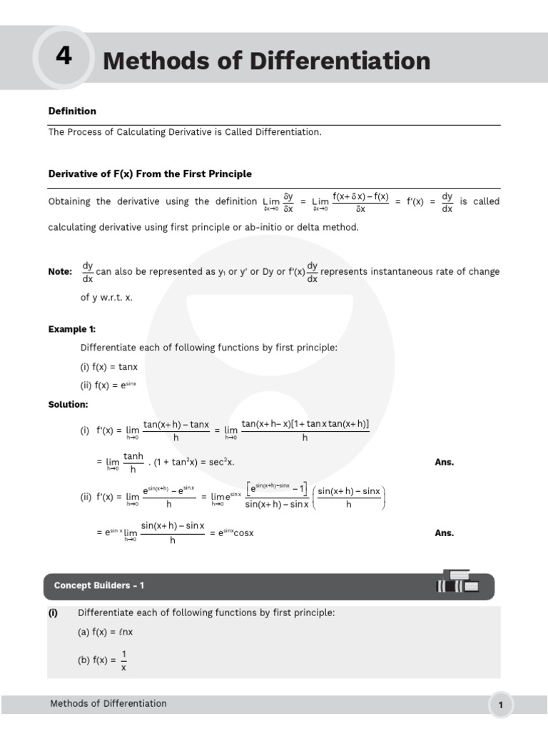 Methods of Differentiation 4.0 | PDF | Derivative | Mathematical Concepts