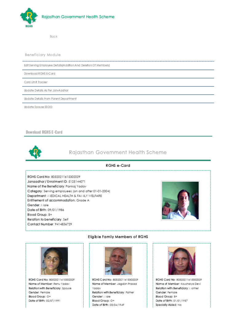 Rajasthan RGHS Health Scheme Overview | PDF | Identity Document ...