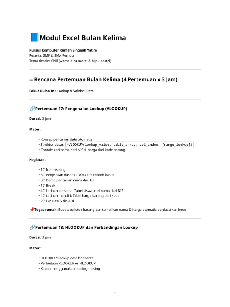 Modul Excel: VLOOKUP & Validasi Data | PDF