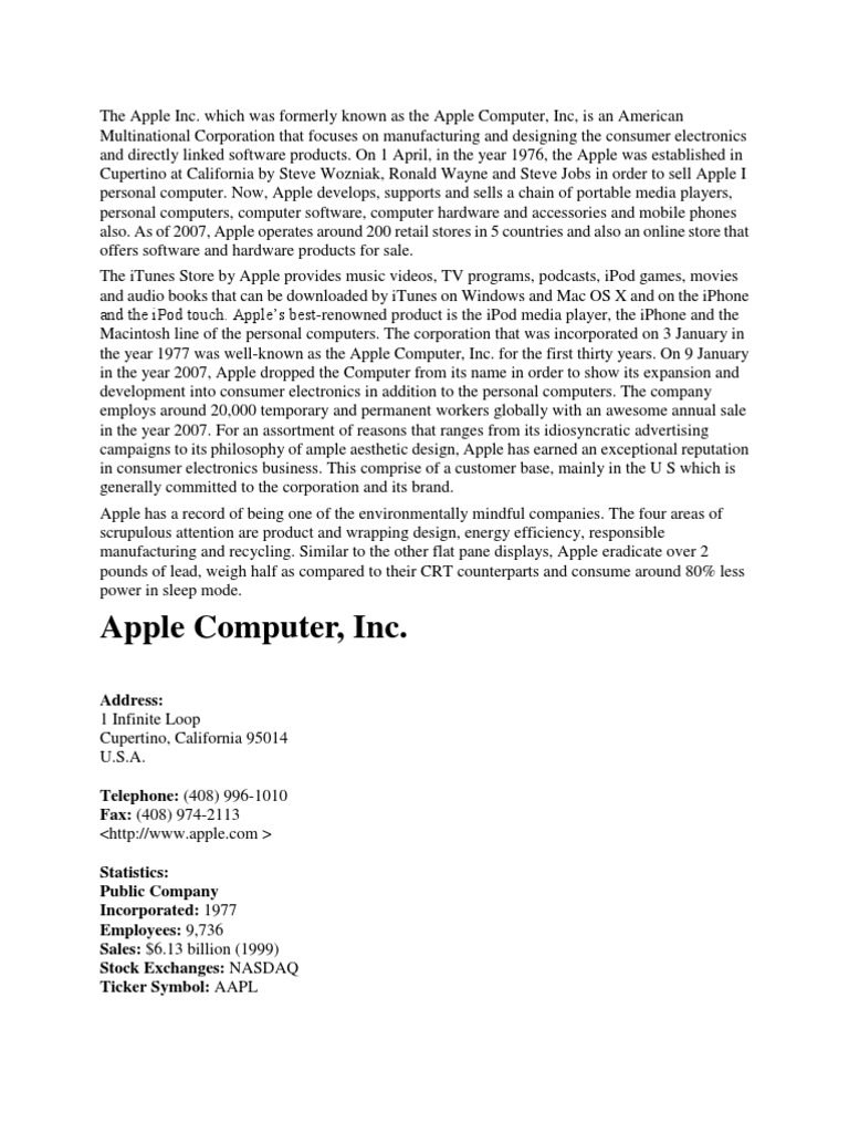 apple computer inc address