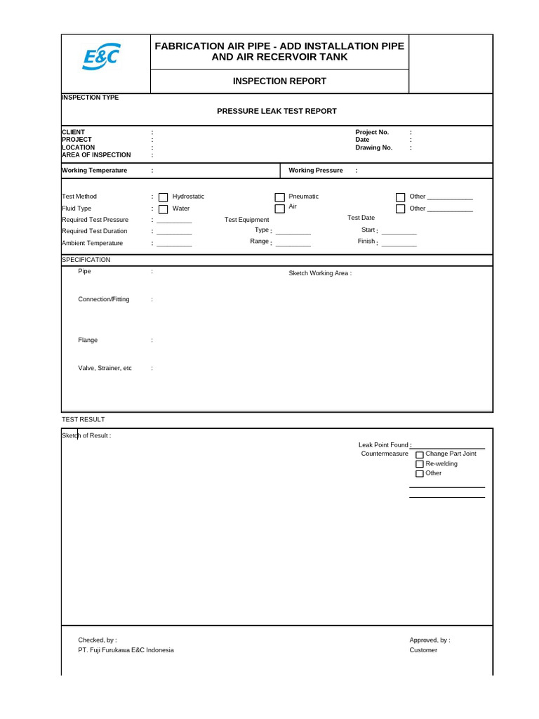 Pressure Leak Test Inspection Report | PDF