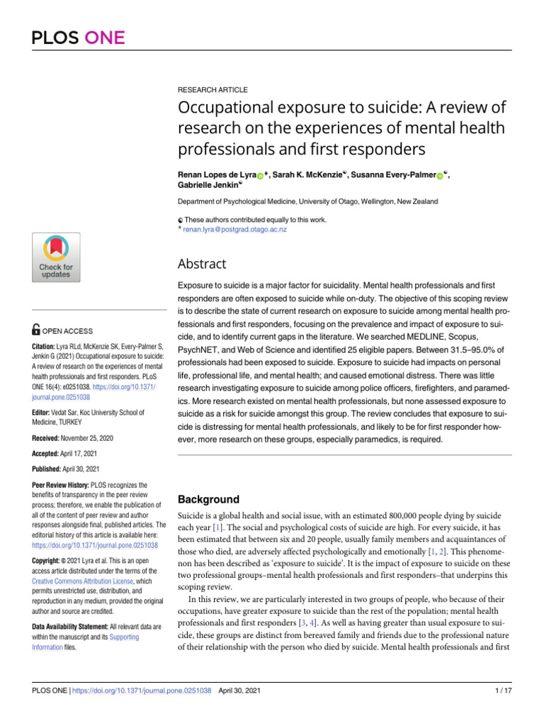 Impact of Suicide Exposure on Professionals | PDF | Psychological ...