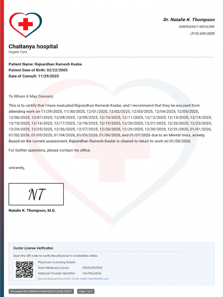 Doctor Note With Signature | PDF