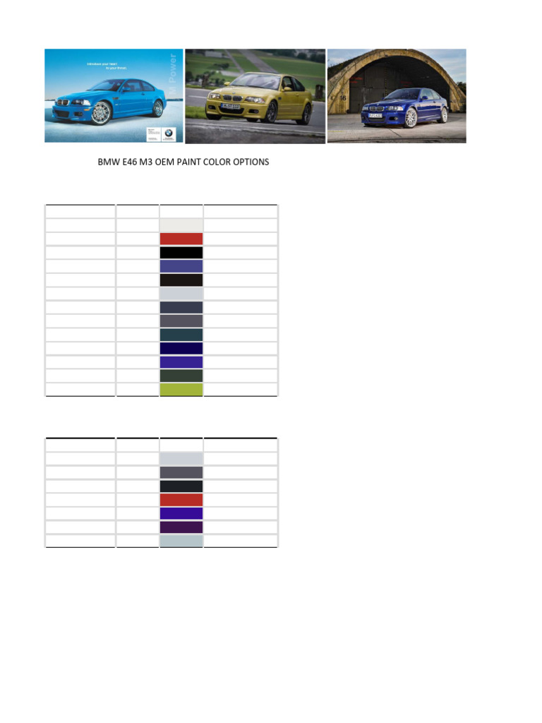Bmw e46 m3 Oem Paint Color Options | PDF