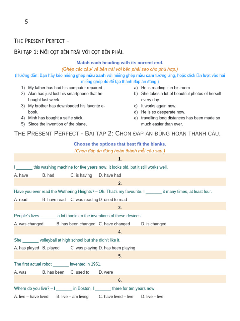 Present Perfect Exercises and Activities | PDF