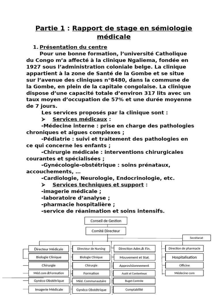 Rapport de stage en sémiologie et biologie clinique | PDF | Médecine de ...