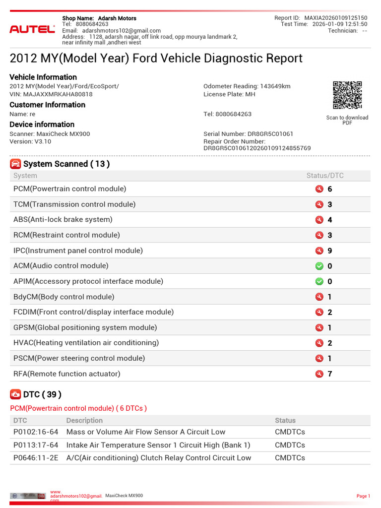 2012 Ford EcoSport Diagnostic Report | PDF | Anti Lock Braking System ...