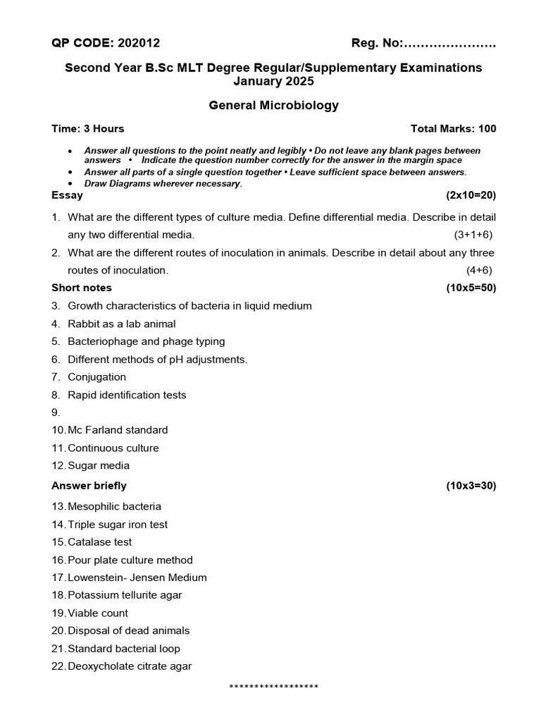 QP CODE: 202012 Reg. No: . Second Year B.SC MLT Degree Regular ...