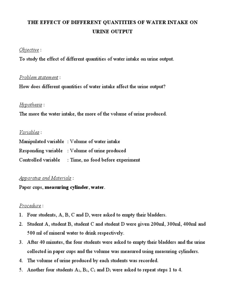 The Effect of Different Quantities of Water Intake on 