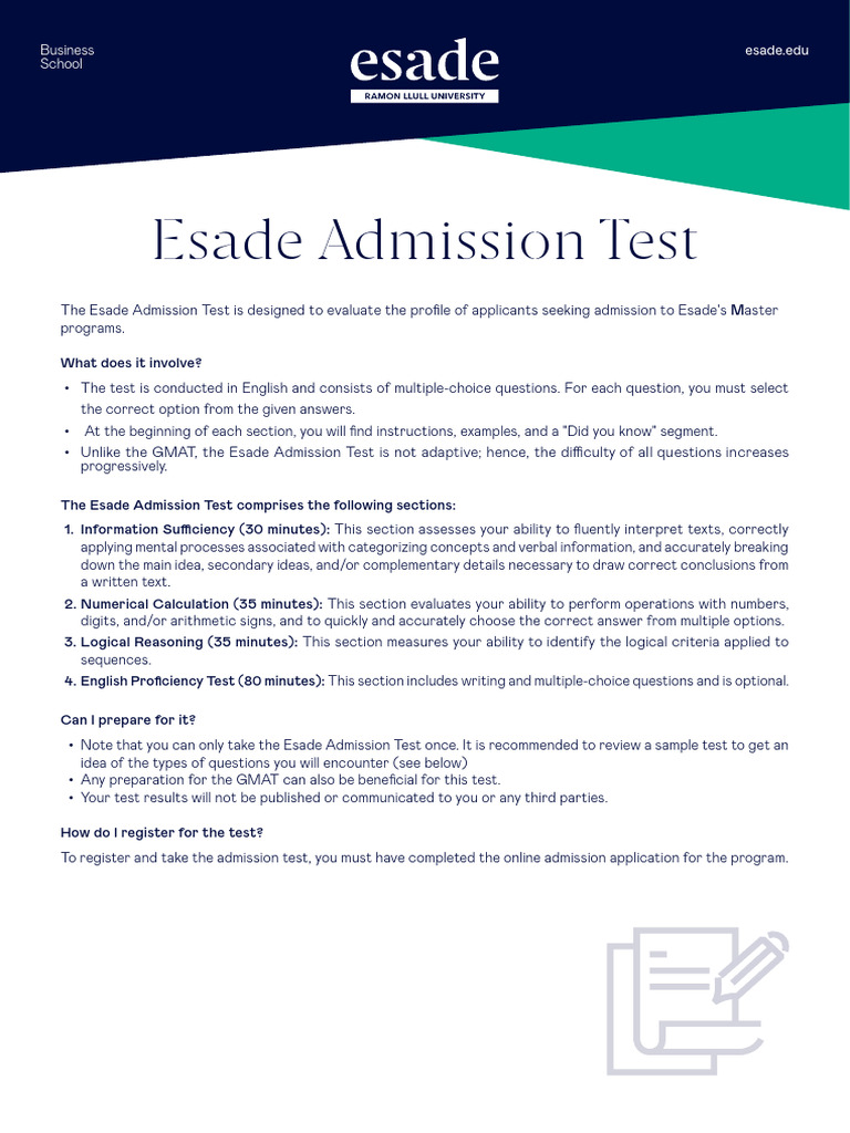 Esade Admission Test Overview and Guidelines | PDF | Graduate ...
