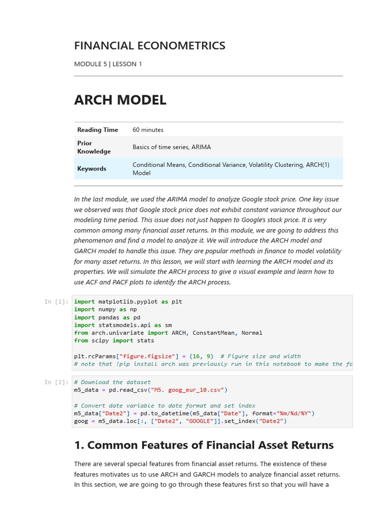 Understanding the ARCH Model in Finance | PDF | Volatility (Finance ...
