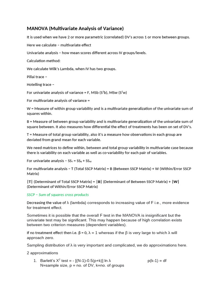Understanding MANOVA: Key Concepts and Calculations | PDF | Variance ...