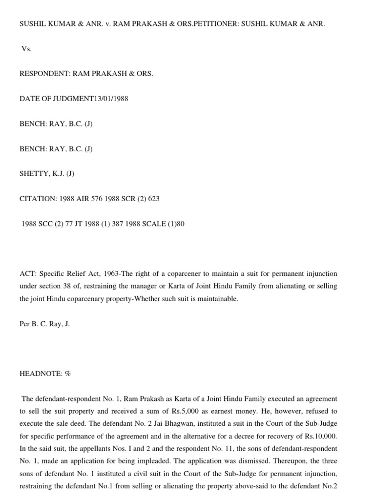 Inj Suit Restraining Karta From Alienating Not Maintainable PDF