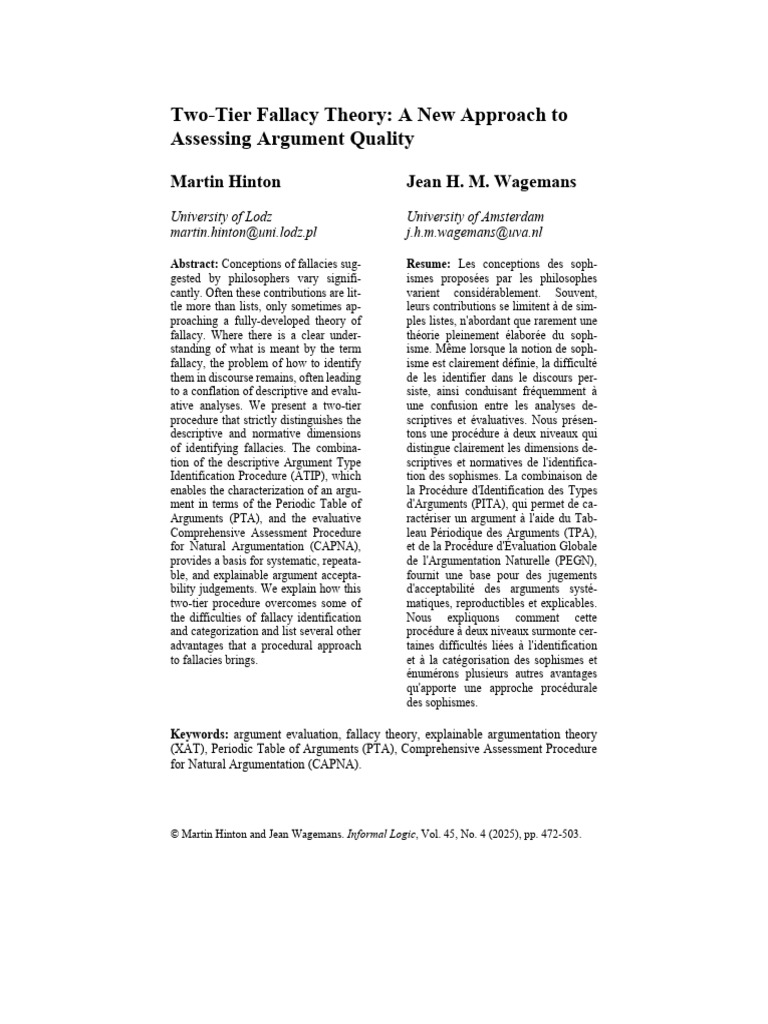 Hinton+and+Wagemans+Two-Tier+Fallacy+Theory | PDF | Fallacy | Argument