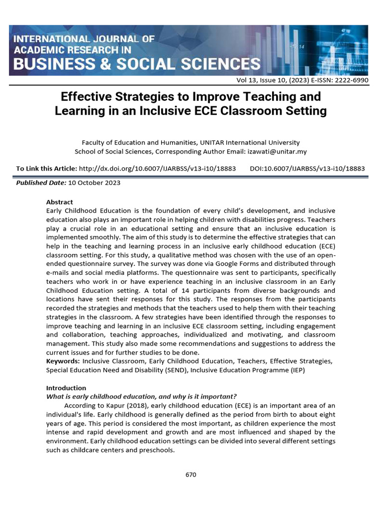 Strategies for Inclusive ECE Classrooms | PDF | Inclusion (Education ...