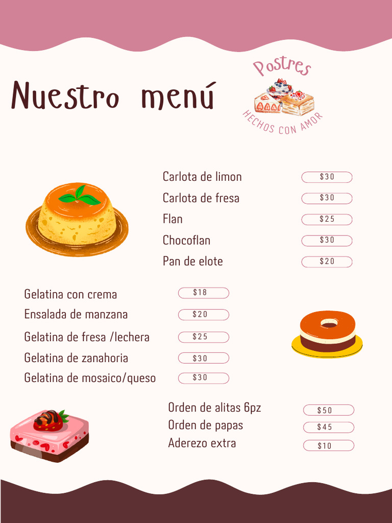 Menú de Postres y Aperitivos Económicos | PDF