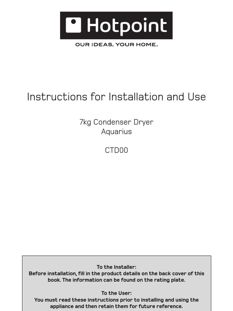 Hotpoint Ctd00 Clothes Dryer User Manual