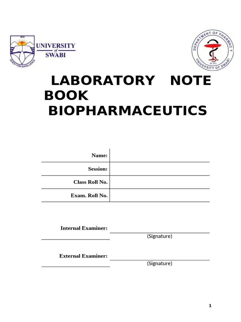 Biopharmaceutics Laboratory Notebook | PDF | Creatinine | Generic Drug