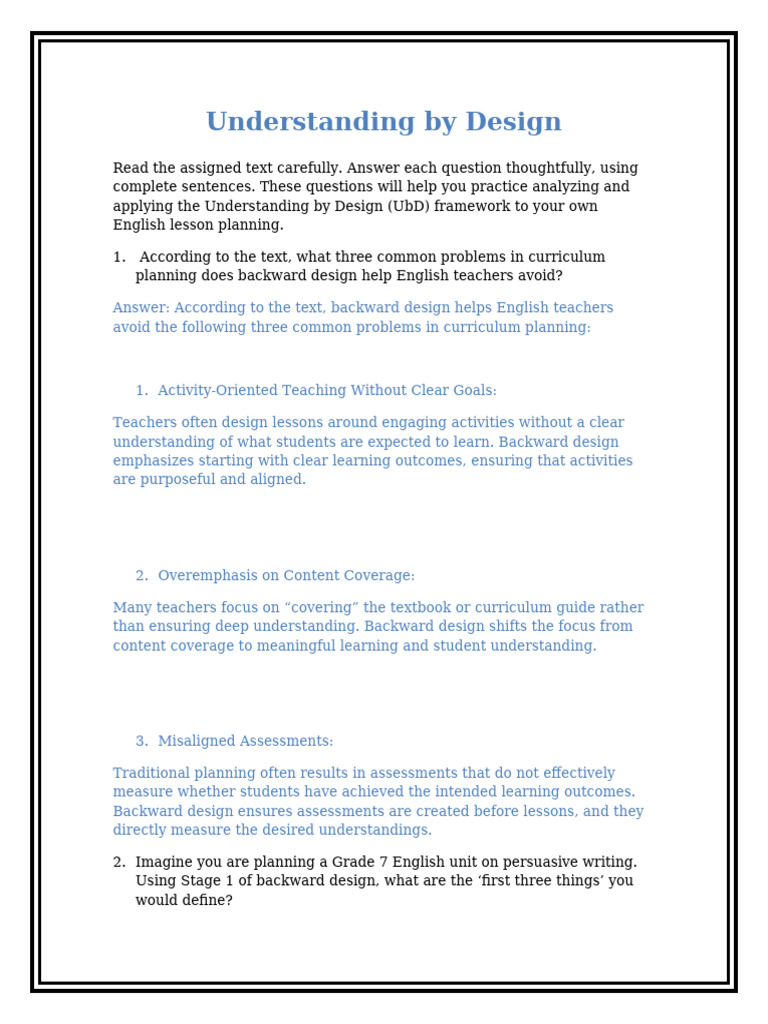 UbD Worksheet English Teachers | PDF | Curriculum | Teaching