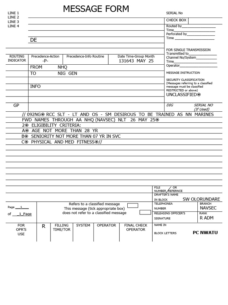 Message Transmission Form Template | PDF | Computer Architecture