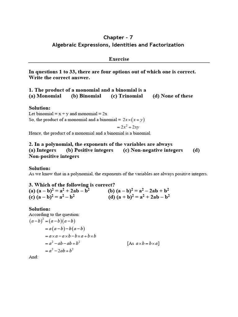 Algebraic Expressions and Factorization Quiz | PDF | Factorization ...