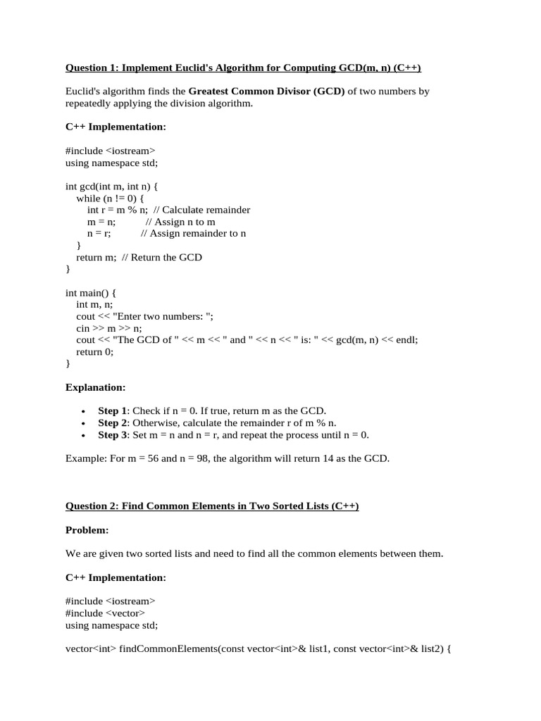 C++ Algorithms: GCD, Search, Sort, ATM | PDF | Applied Mathematics ...