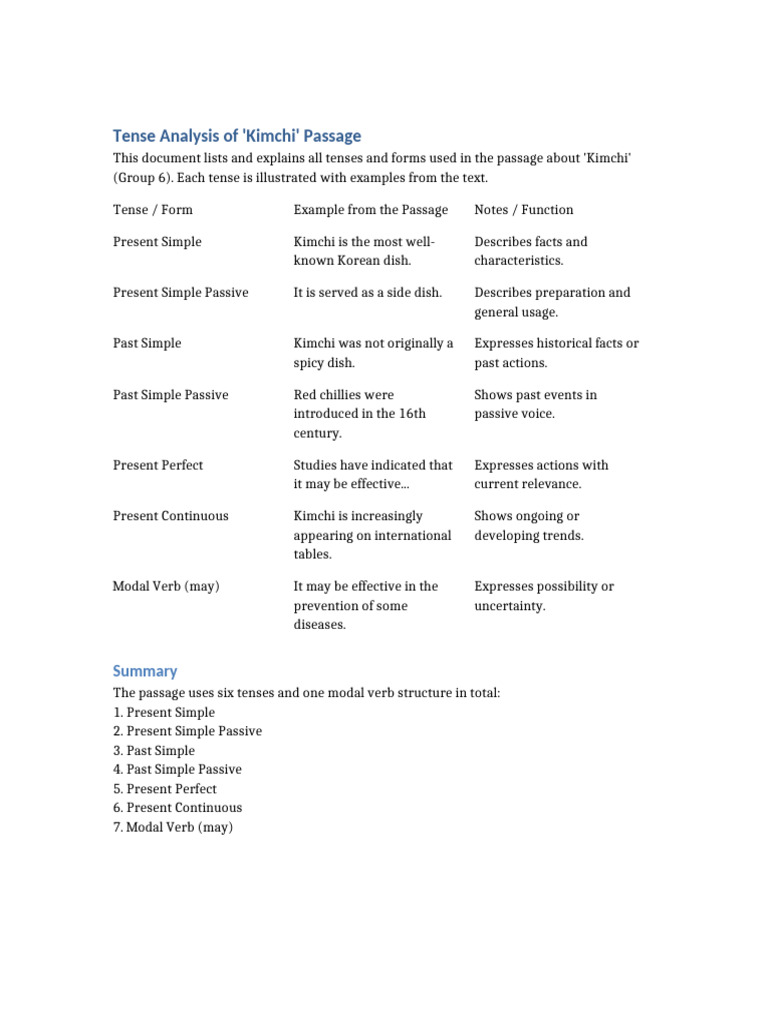 Kimchi Tense Analysis | PDF