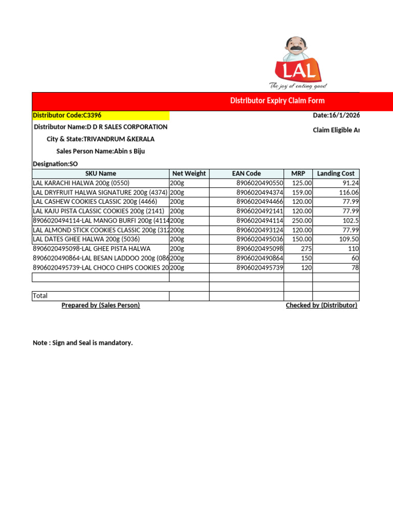 DDR Distributor Claim Expiry Format-6 | PDF