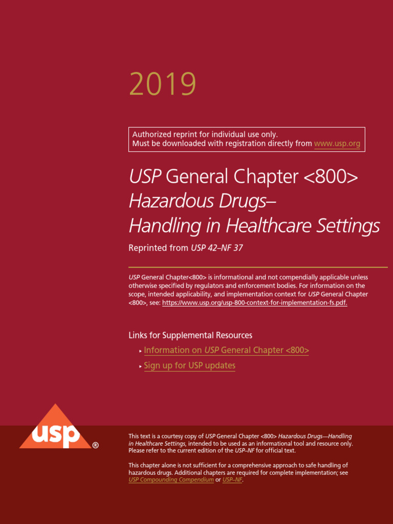 USP Chapter Hazardous Drug Handling | PDF | Personal Protective ...