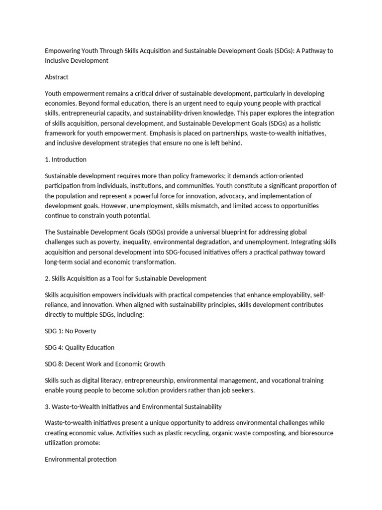 Youth Empowerment & Skills for SDGs | PDF | Sustainable Development ...
