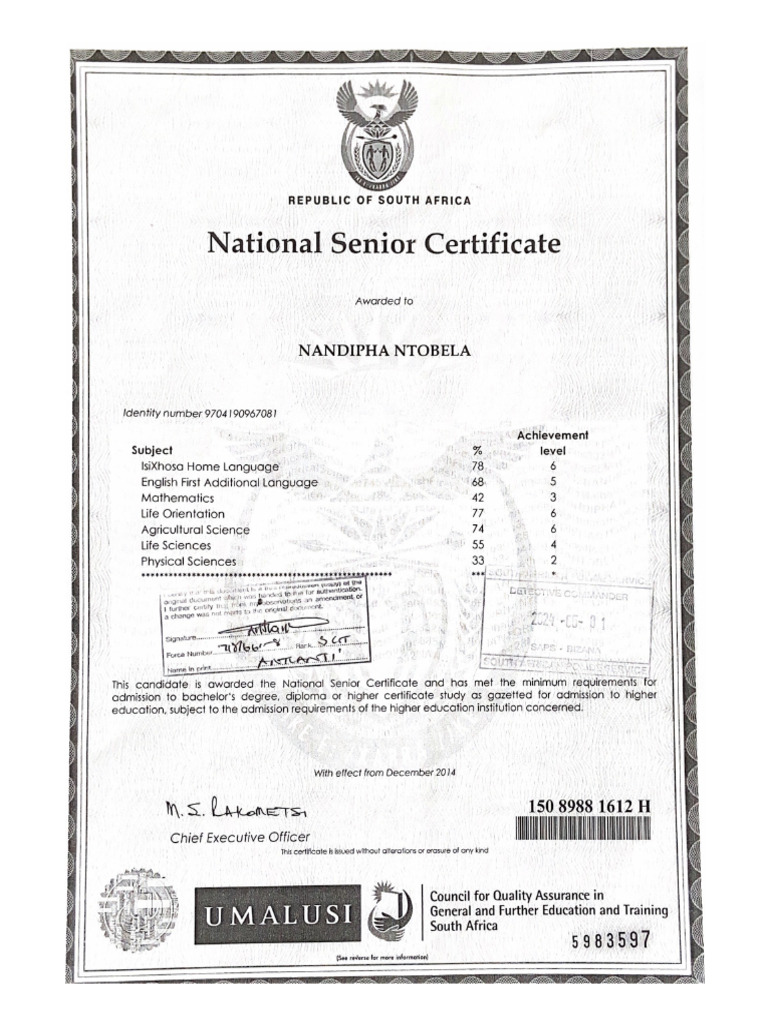 National Senior Certificate | PDF
