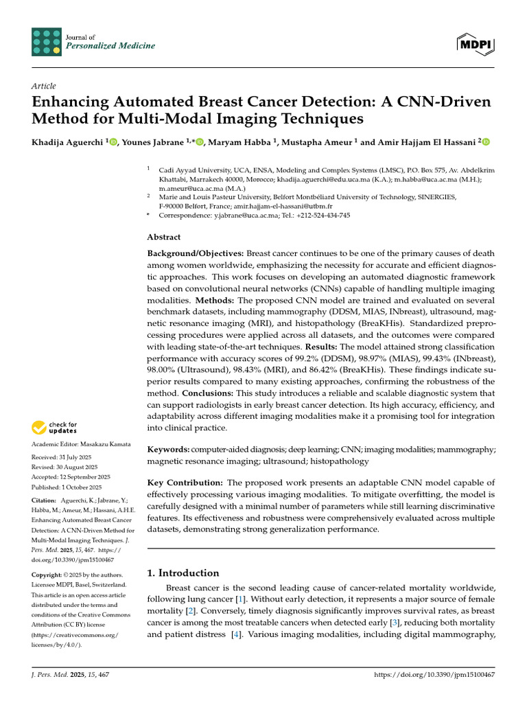 CNN Method for Enhanced Breast Cancer Detection | PDF | Mammography ...