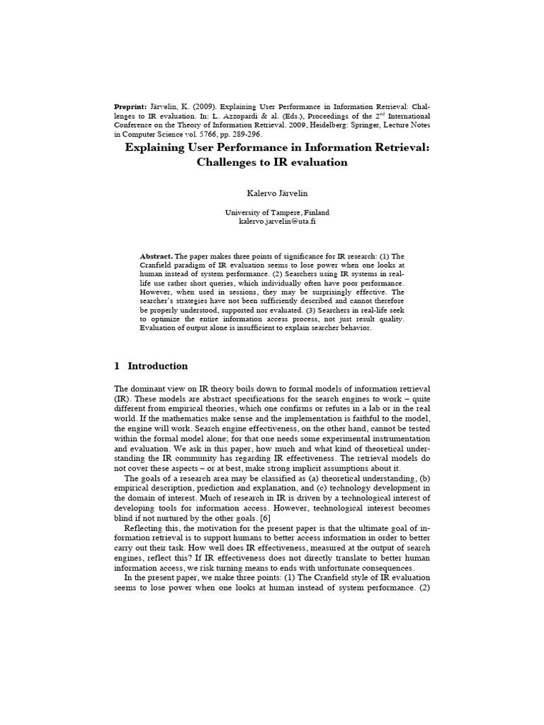 User Performance in Information Retrieval | PDF | Information Retrieval ...