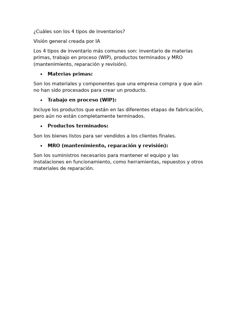 Tipos de Inventarios: Materias, WIP, MRO | PDF