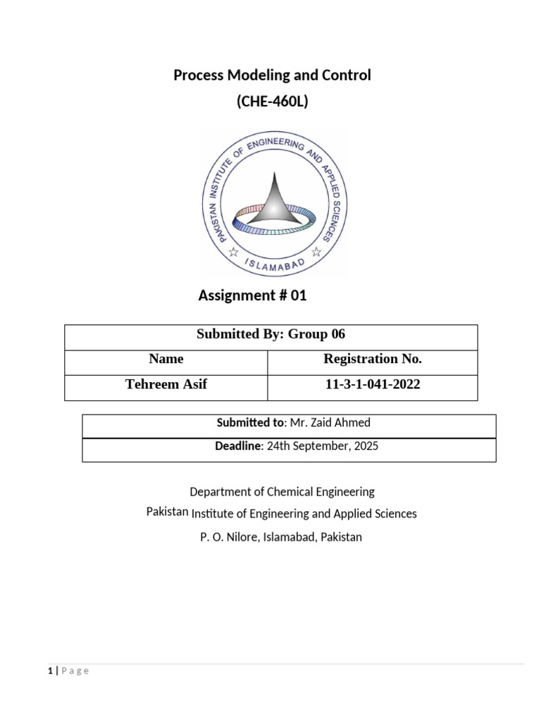 Tehreem Asif_Assignment 01 | PDF | Chemistry | Thermodynamics