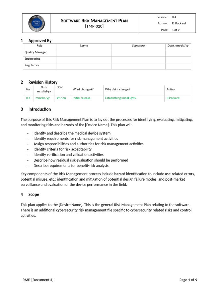 Software Risk Management Plan Overview | PDF | Risk Management | Risk