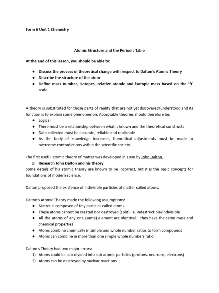 Atomic Structure and the Periodic Table (1.1 - 1.3).Doc | PDF | Atomic ...