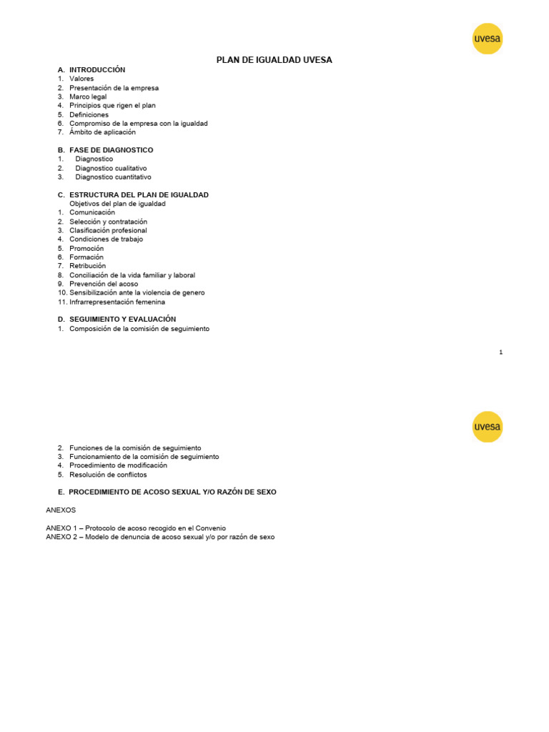 Plan de Igualdad Uvesa | PDF | Igualdad de género | Estudios de género
