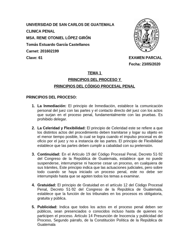 Principios del Proceso Penal en Guatemala | PDF | Ley procesal | Debido ...