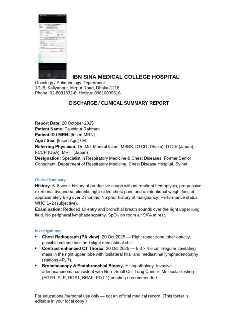 Lung Cancer Report Tawhidur Docx | PDF | Oncology | Pulmonology