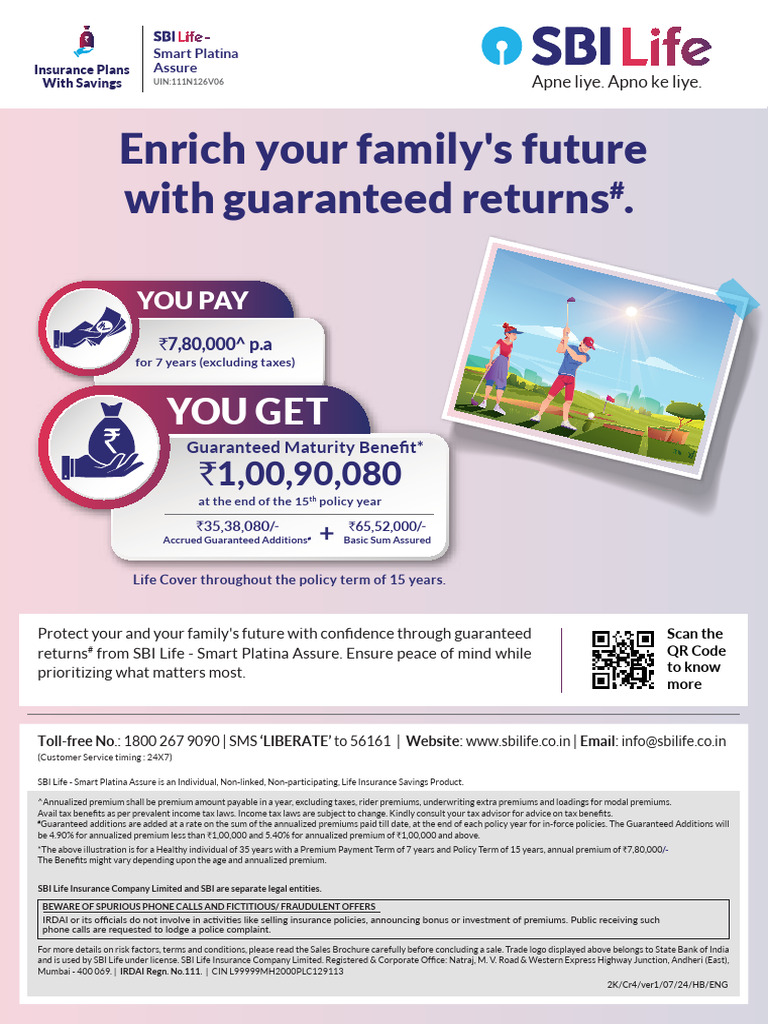 SBI Life Smart Platina Assure Plan | PDF | Insurance | Life Insurance