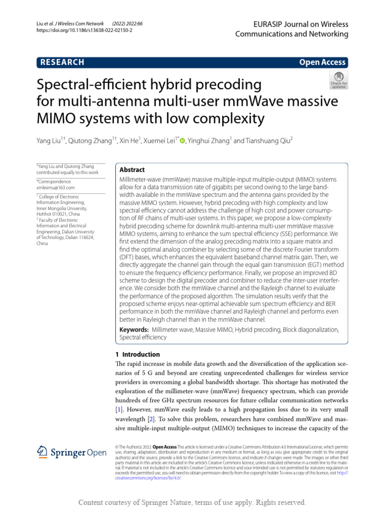 Low-Complexity Hybrid Precoding for mmWave MIMO | PDF | Mimo | Discrete ...