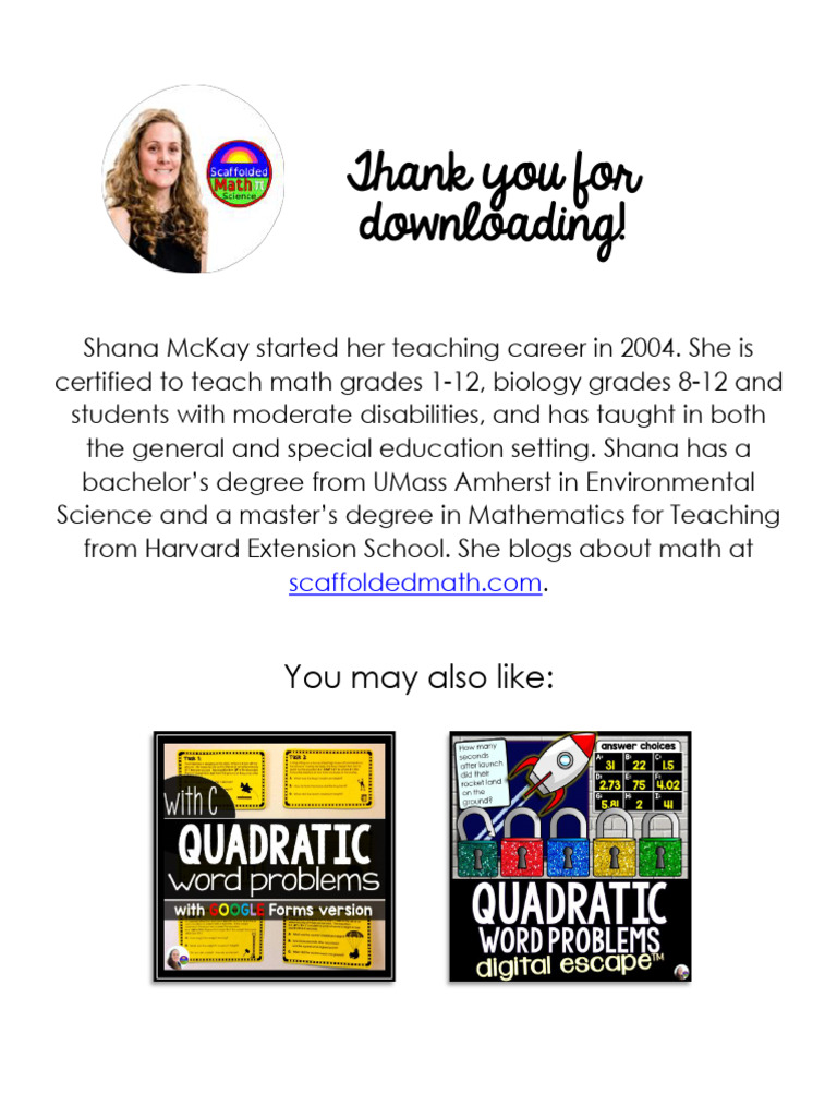 Quadratic Formula Graphic Organizer | PDF