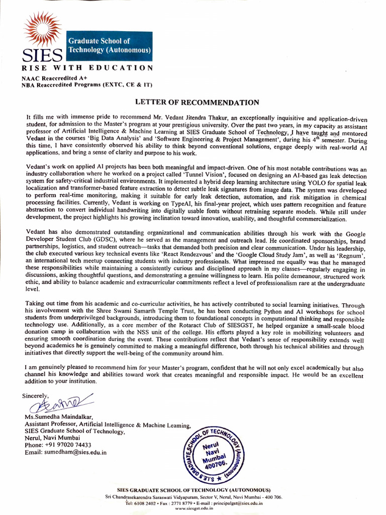 Sumedha Ma'Am SIGNED LOR | PDF