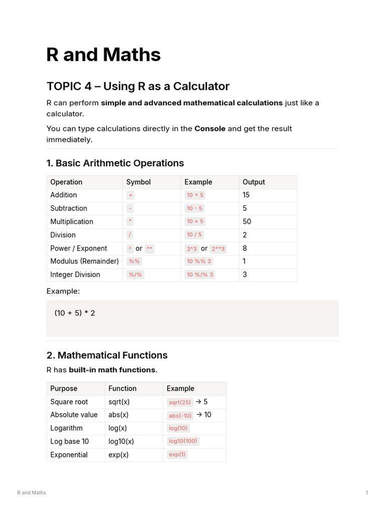 R and mathematics notes for final exam | PDF | Control Flow | Logarithm