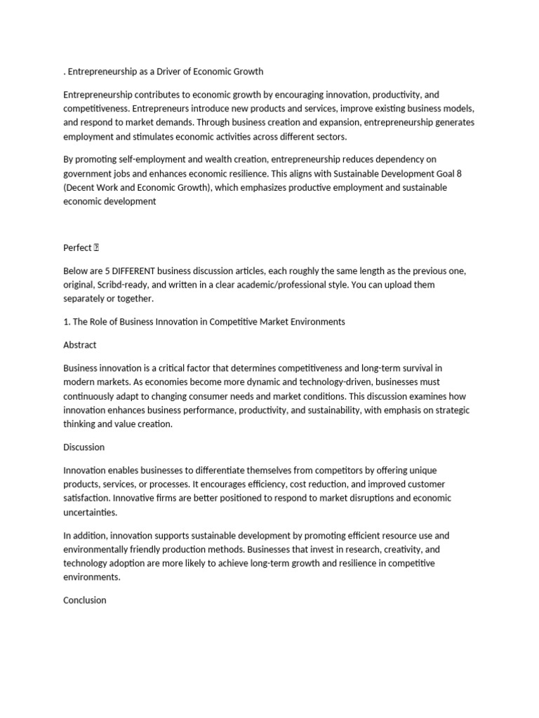 Entrepreneurship's Impact on Economic Growth | PDF | Entrepreneurship ...
