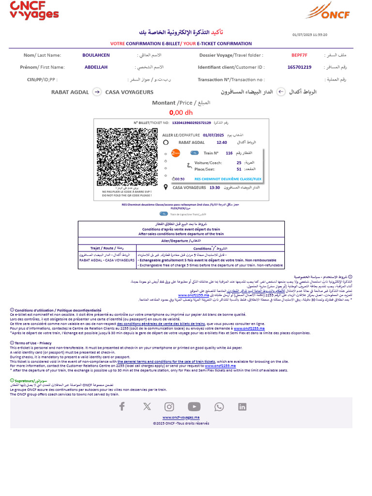 Conditions d'échange e-billet ONCF | PDF