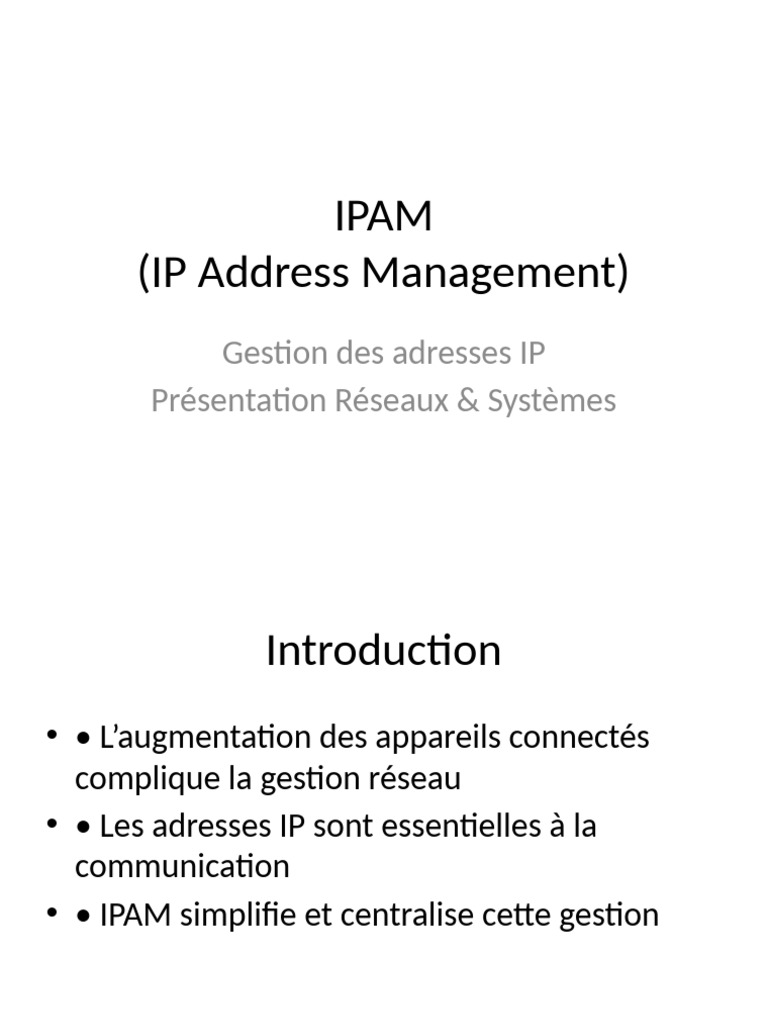 Gestion efficace des adresses IP avec IPAM | PDF