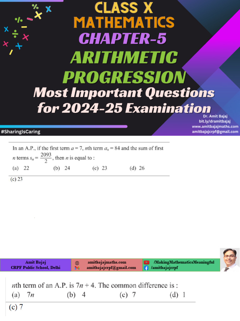 5. Class X ARITHMETIC PROGRESSION Important Questions for 2024-25 ...